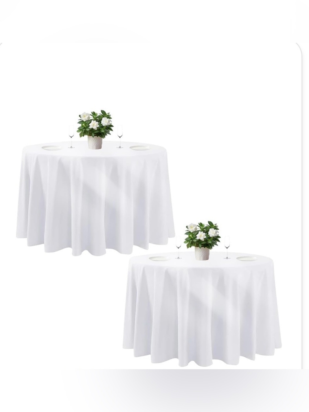 WHITE Tablecloths 120” ROUND Polyester (2-count)